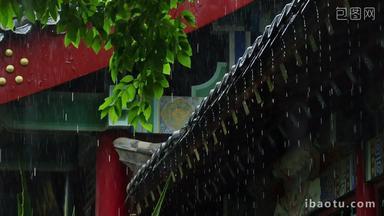 中式建筑雨天雨水雨景屋檐雨滴